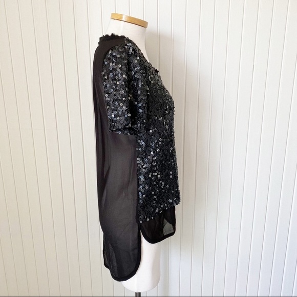 NWT Alberto Makali Black Sequin Sheer Short Sleeve Shirt Top Size Medium - Picture 4 of 13